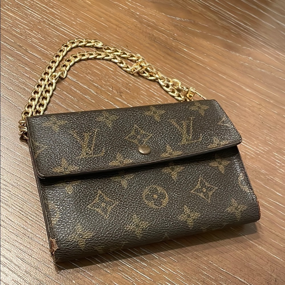 Authentic Louis Vuitton trifold monogram organizer on aftermarket chain